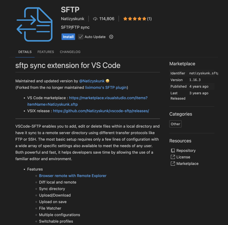 SFTP extension by Natizyskunk in the IDE extensions marketplace