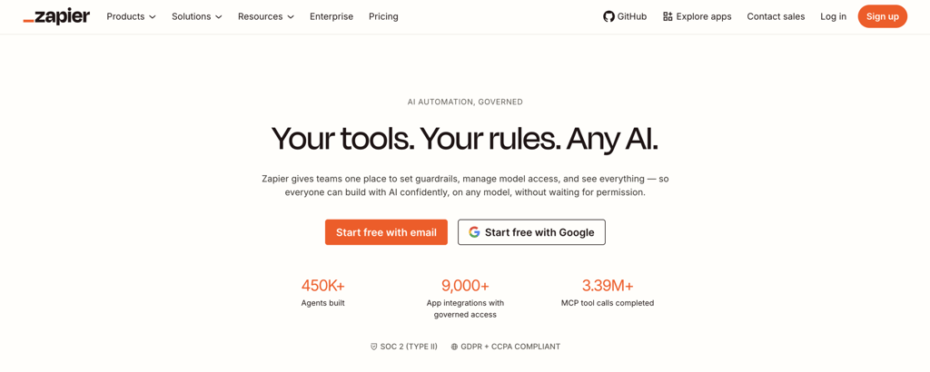 Zapier landing page