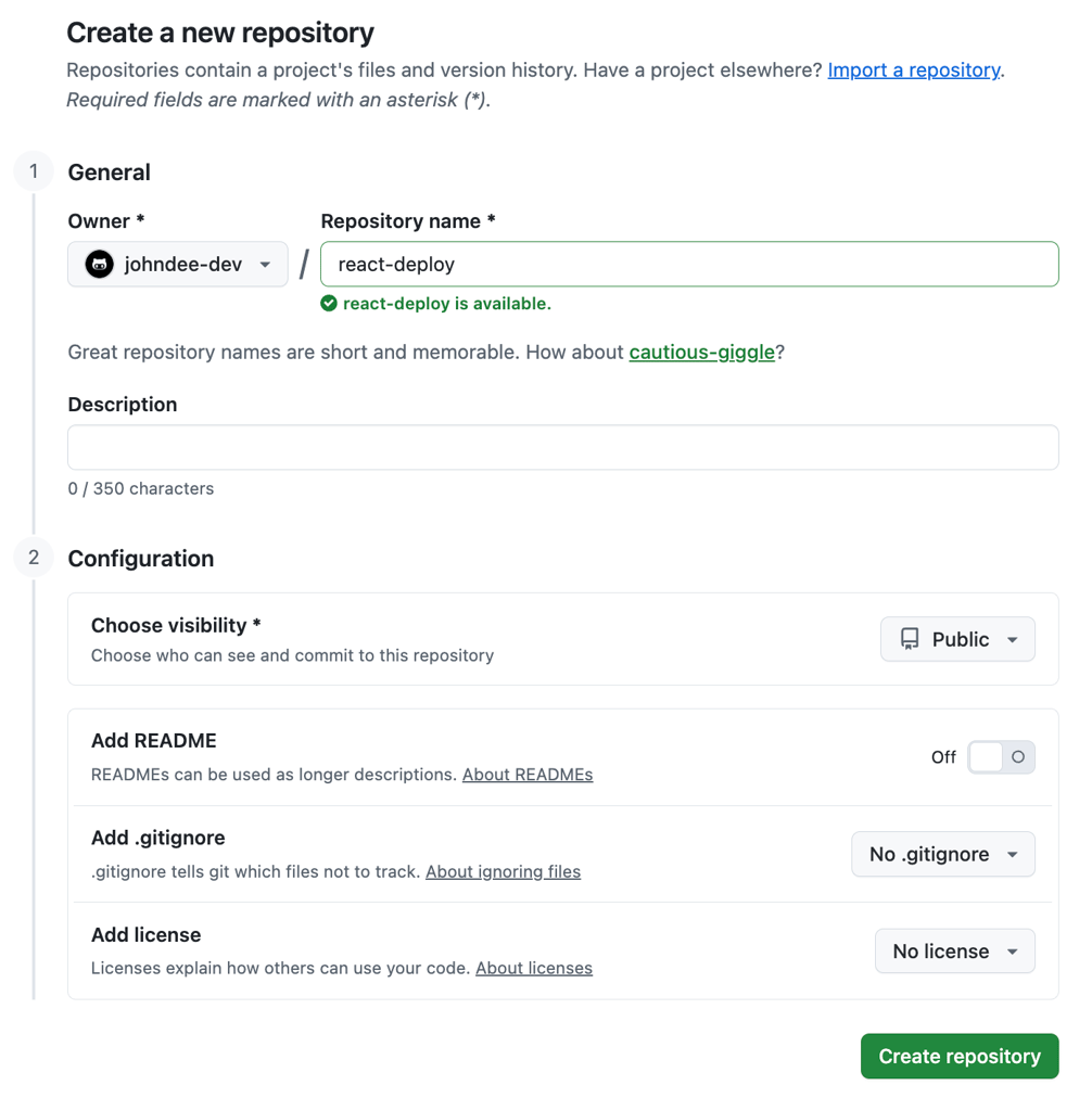 "github-create-new-repository-react-deploy" "GitHub