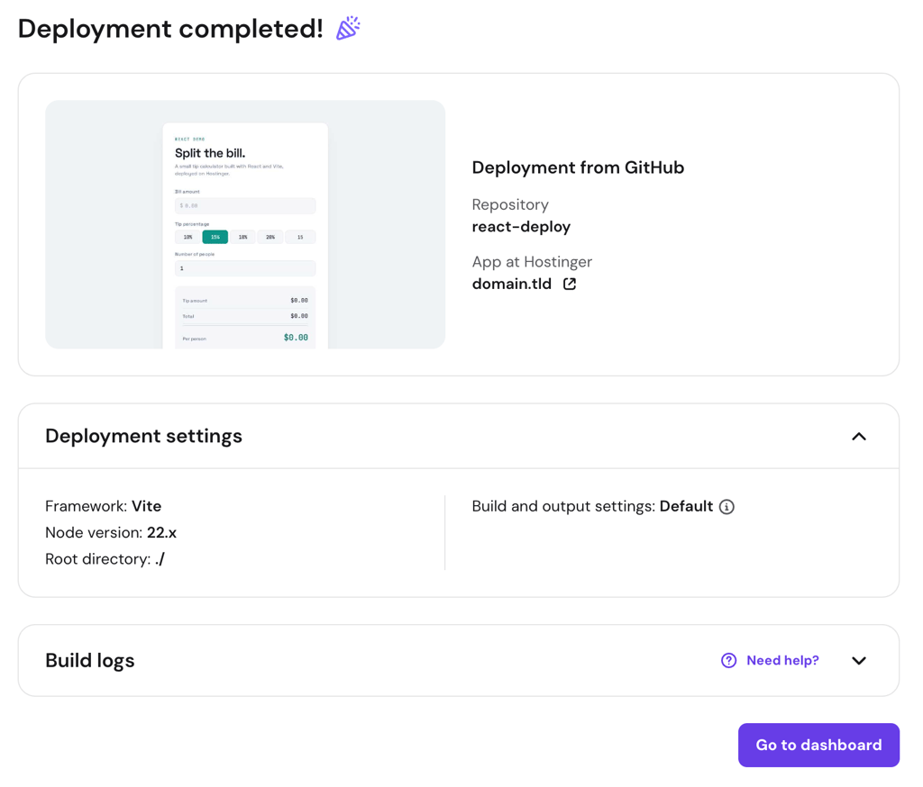 "hpanel-deployment-completed-react-deploy-preview" "Deployment