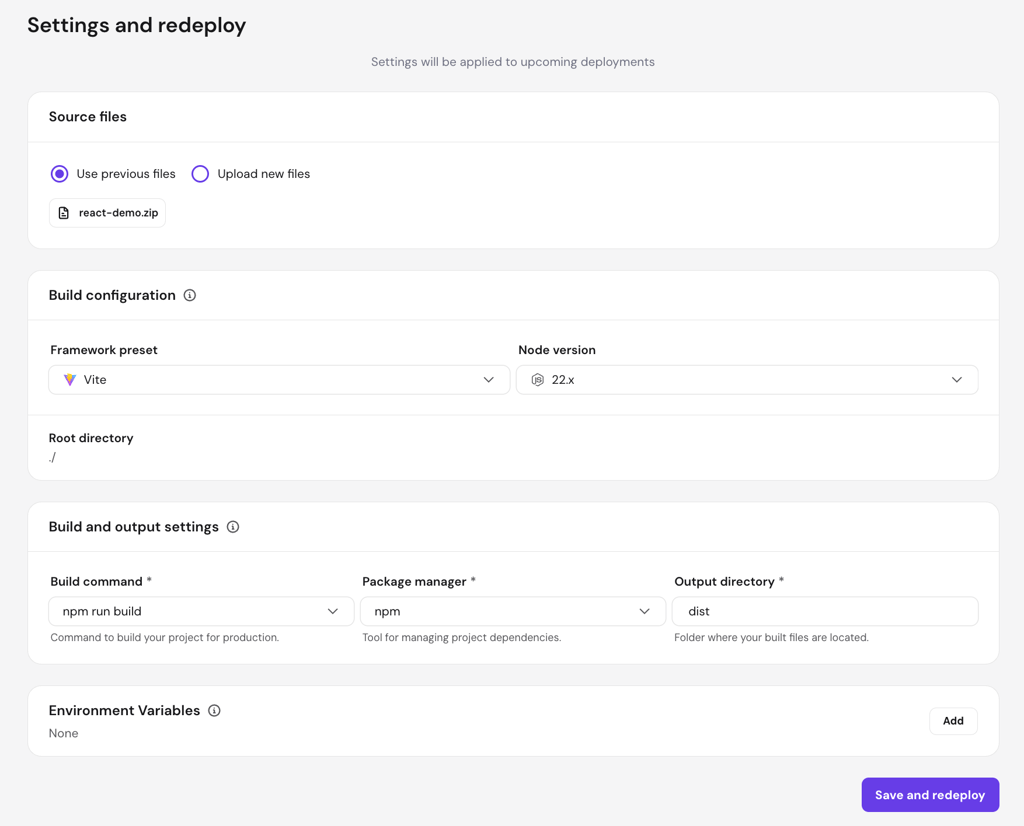 "hpanel-settings-redeploy-react-demo-build-output" "Settings
