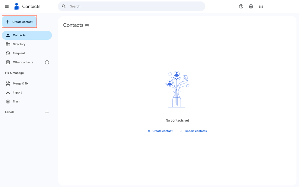 An image showing how to create contacts in Google Contacts