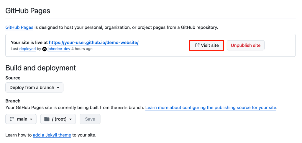 "github-pages-settings-live-site-visit-site-highlighted" "GitHub