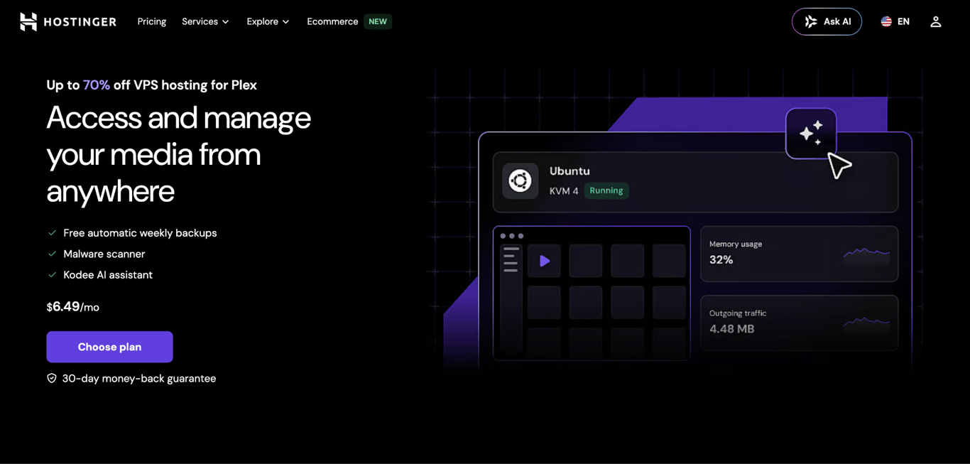 Hostinger VPS hosting landing page
