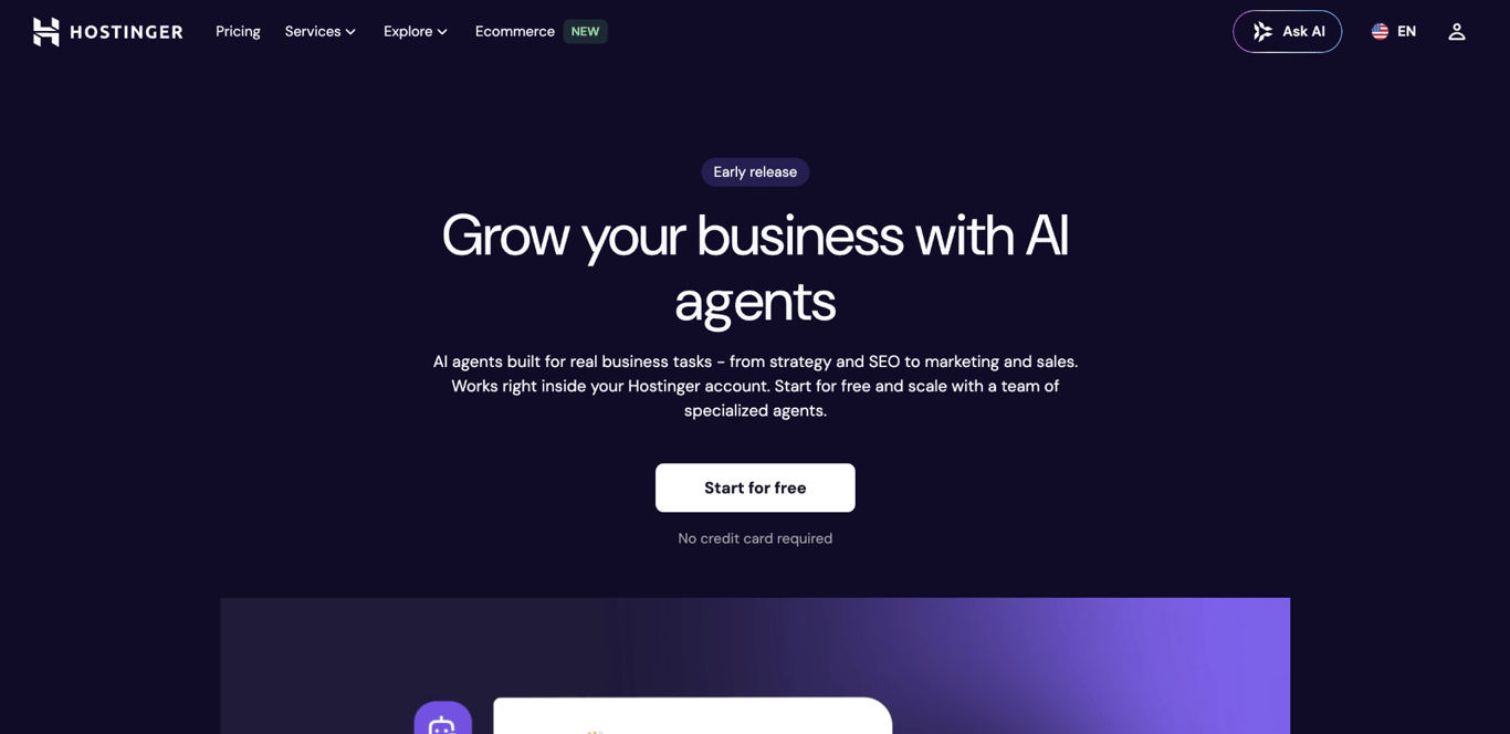 Hostinger Agents landing page