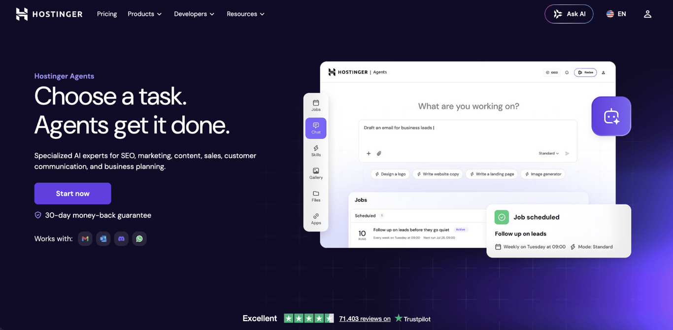 Hostinger Agents landing page