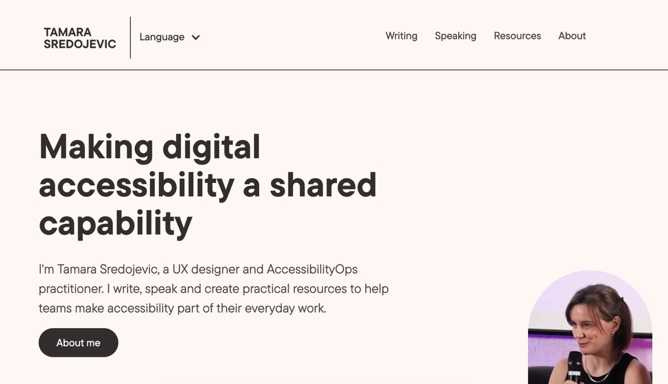 Tamara Sredojevic's portfolio homepage with the headline