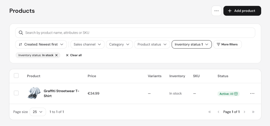 hostinger-ecommerce-products-inventory-in-stock-filter Hostinger Ecommerce Products page filtered to show in-stock inventory.