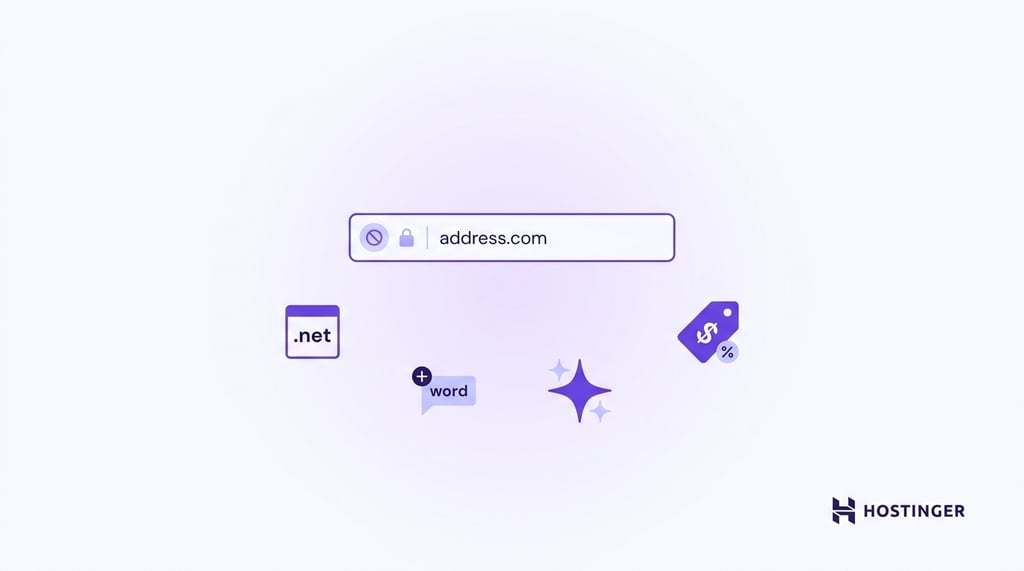 A azygous unavailable domain reside barroom pinch 4 minimal icons representing replacement options, arranged successful a calm, freely editorial layout.