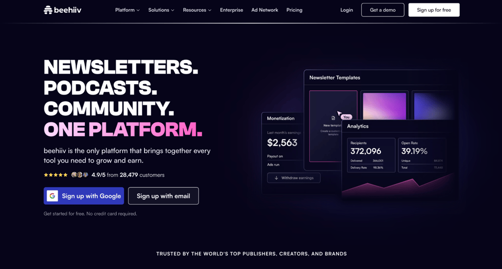 Beehiiv homepage