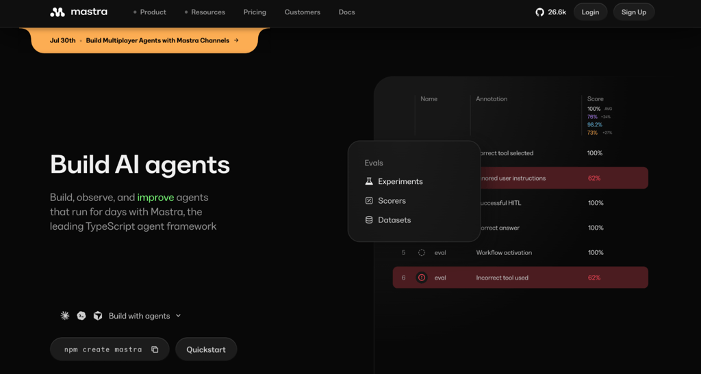 Mastra homepage