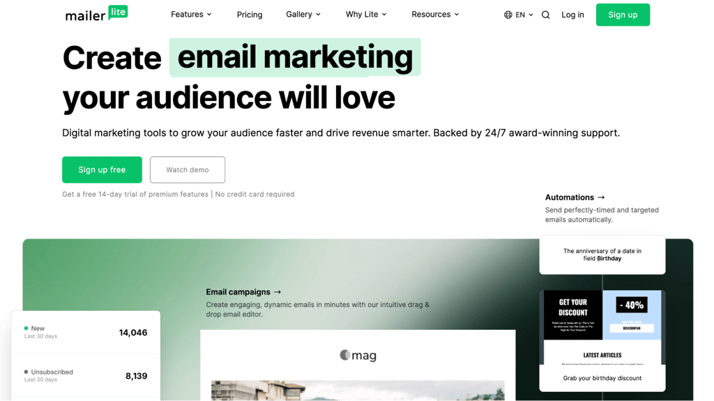 MailerLite homepage
