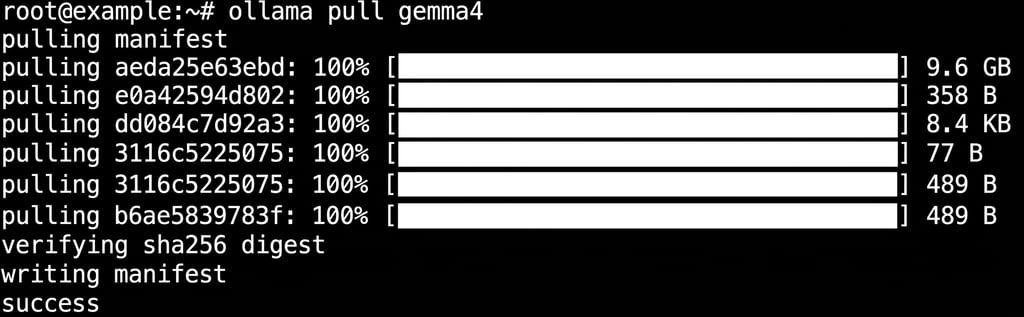 terminal-ollama-pull-gemma4 The gemma4 model pulling on Ollama
