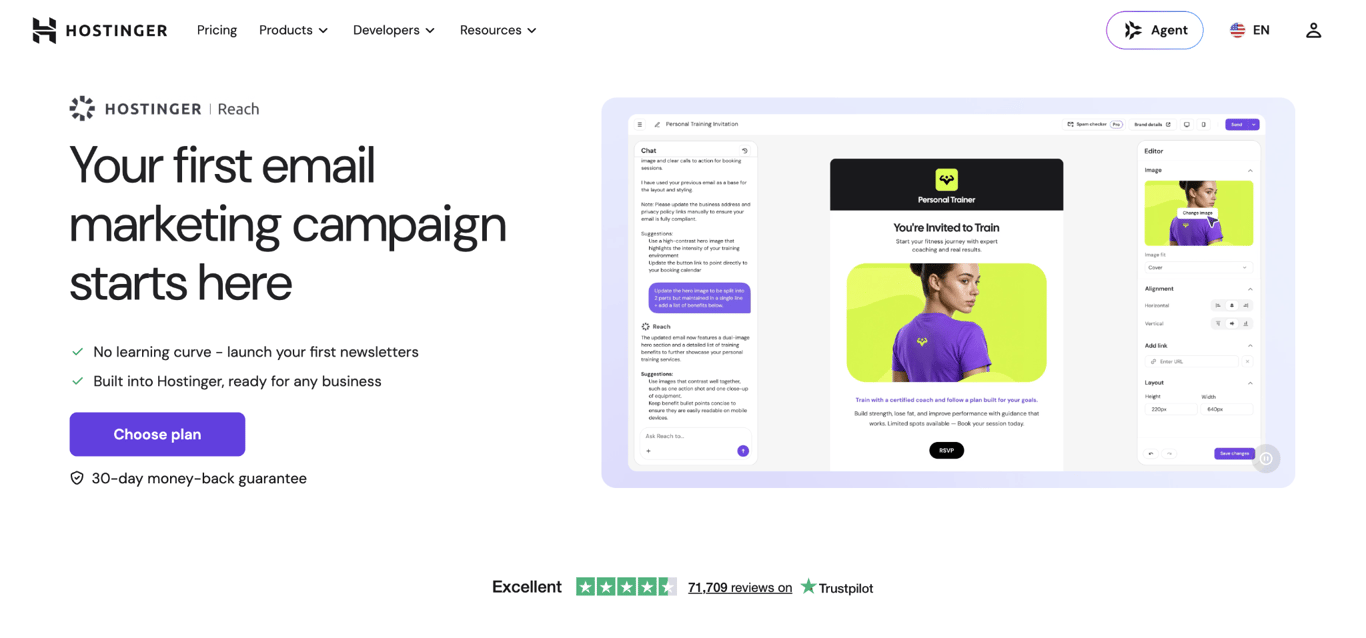 Hostinger Reach landing page