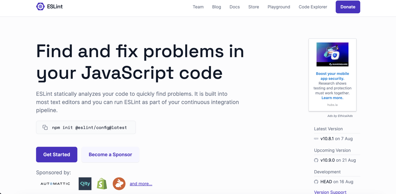 ESLint landing page