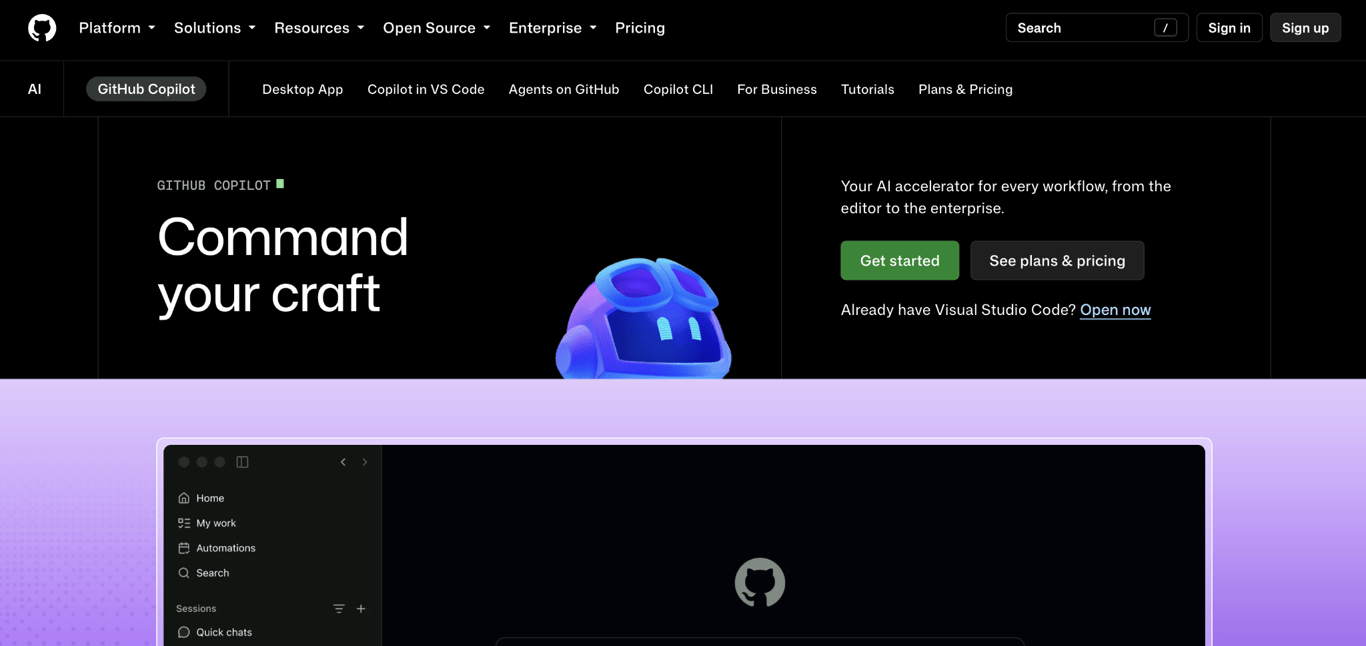 GitHub Copilot home page