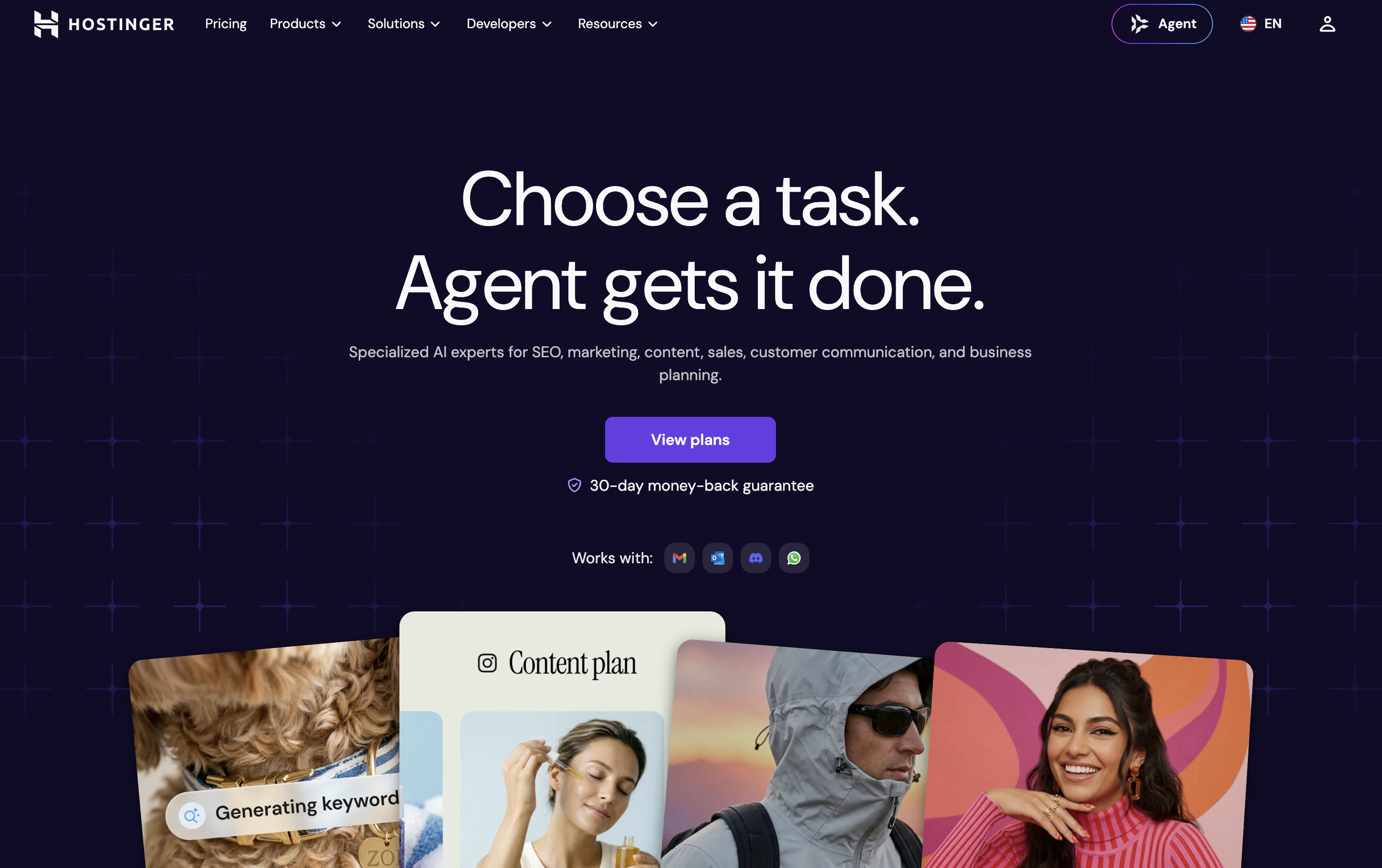 Hostinger Agent homepage