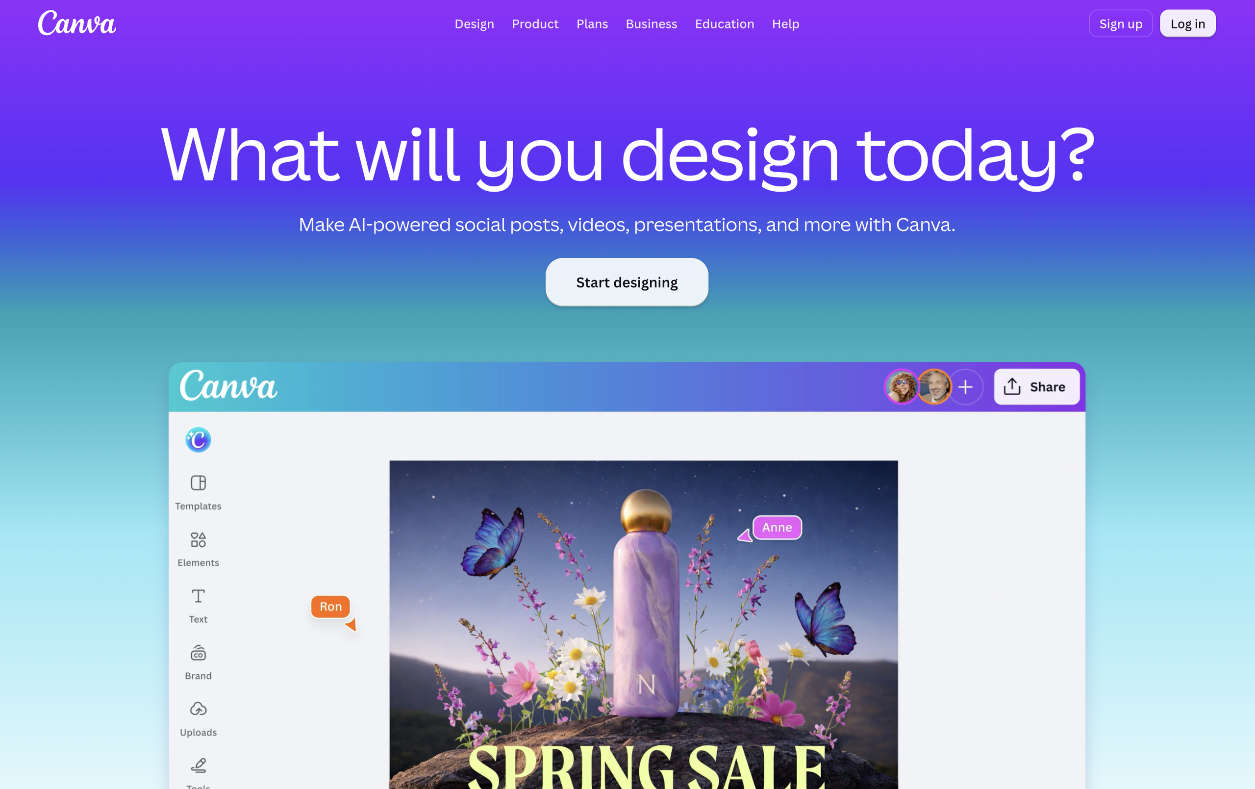 Canva homepage