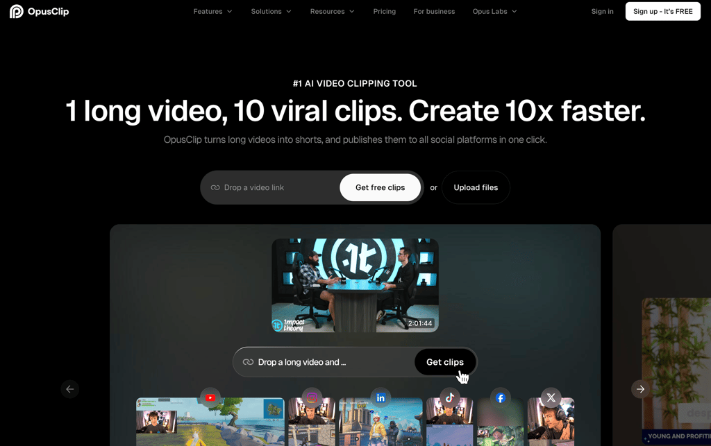 OpusClip homepage