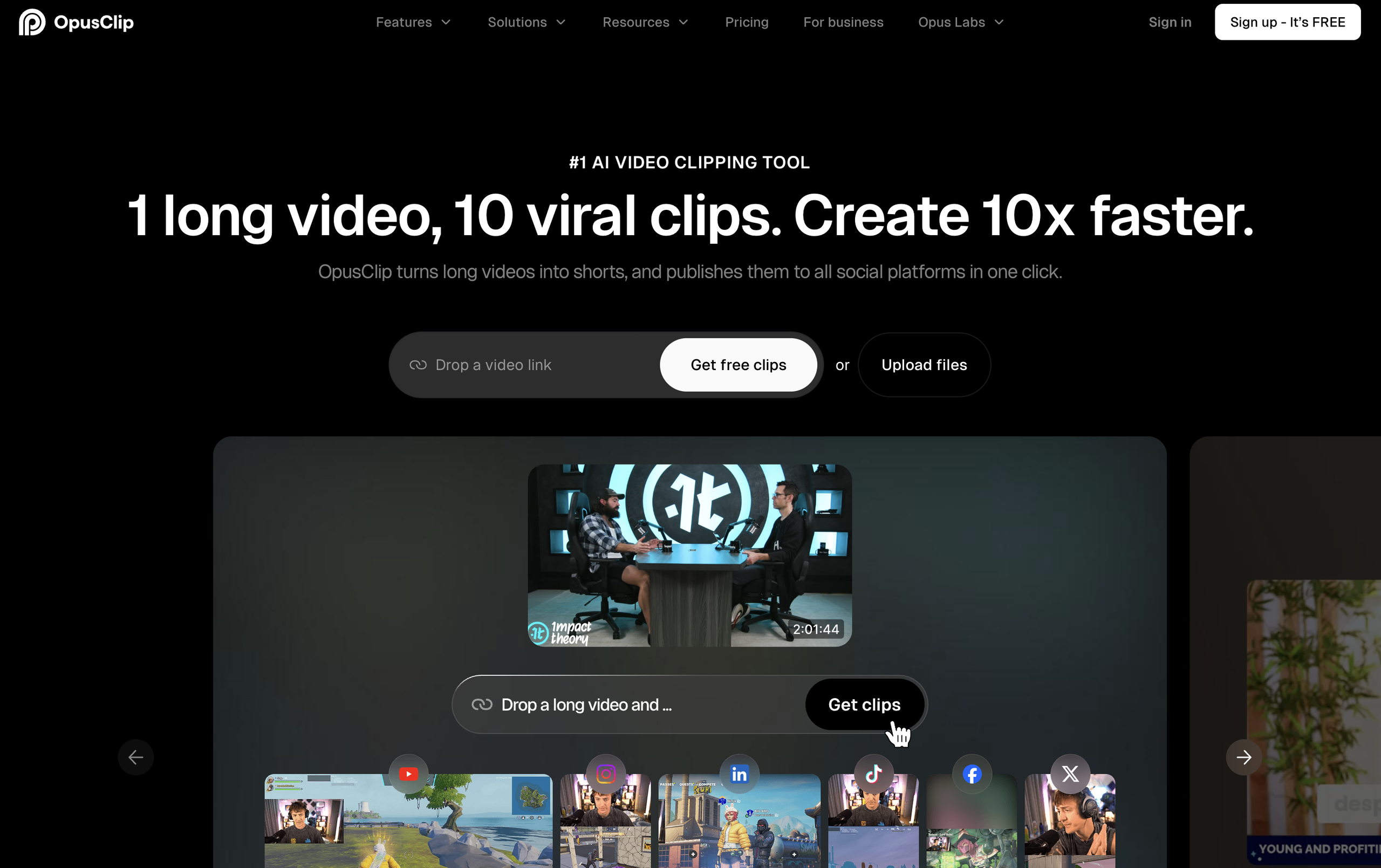 OpusClip homepage
