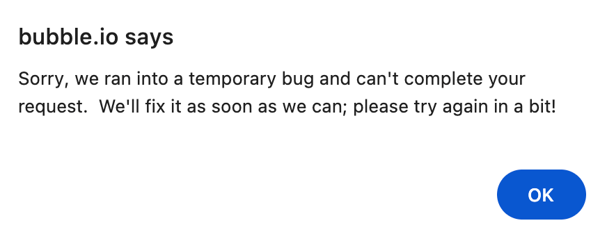 Bubble error dialog after an AI repair process failed