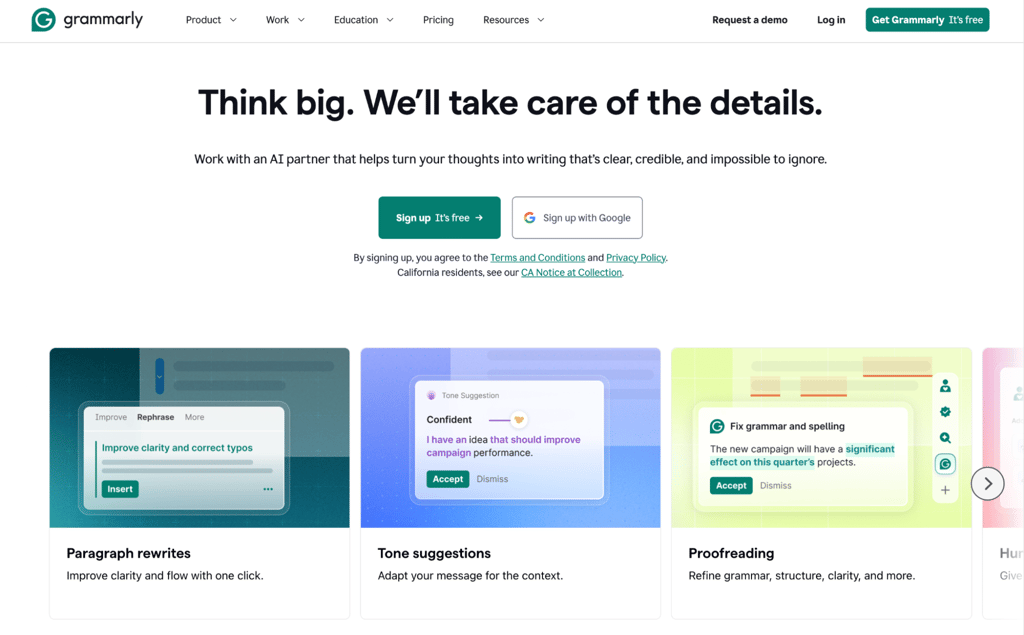 Grammarly homepage