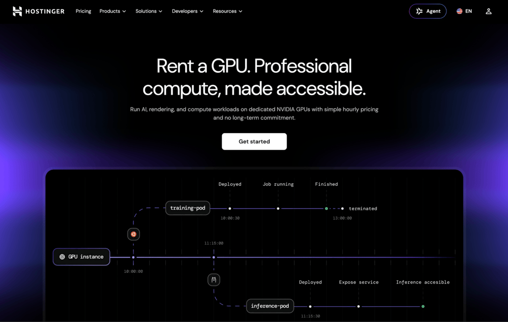 Hostinger GPU Hosting homepage
