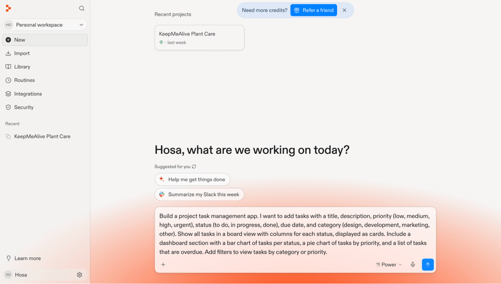 Replit prompt for building the project task management app