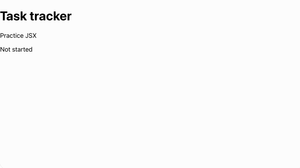 task-tracker-jsx-task-status Browser showing a Task tracker heading, task name, and Not started status