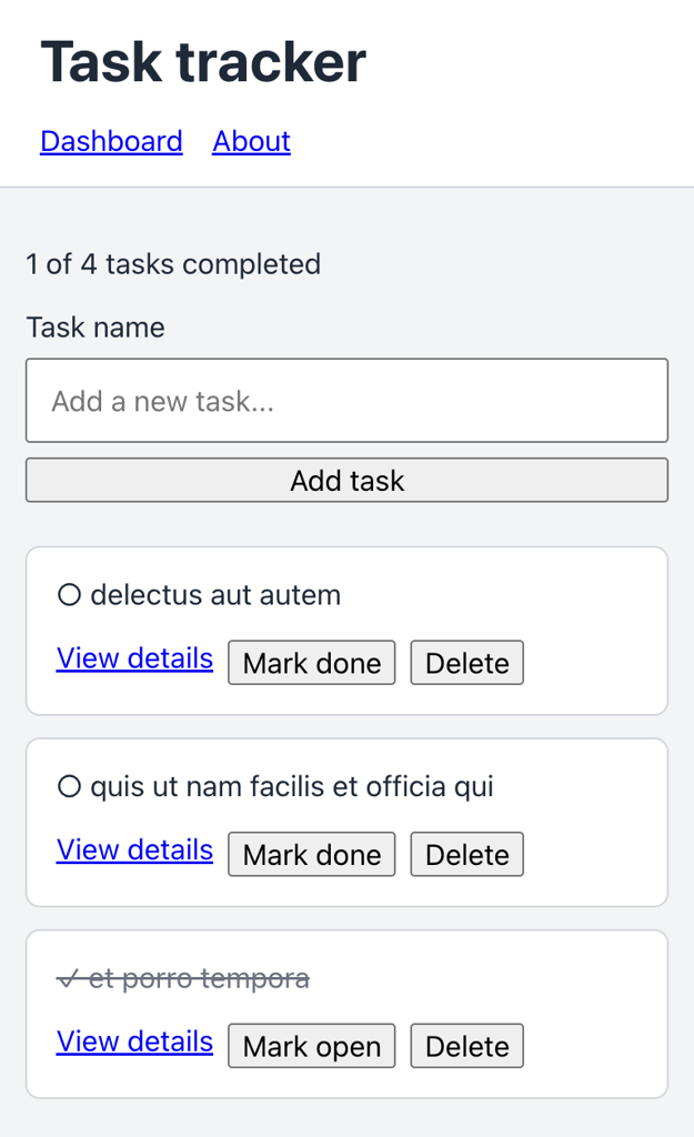 task-tracker-mobile-dashboard-responsive-layout Responsive React task tracker with stacked controls on a mobile layout