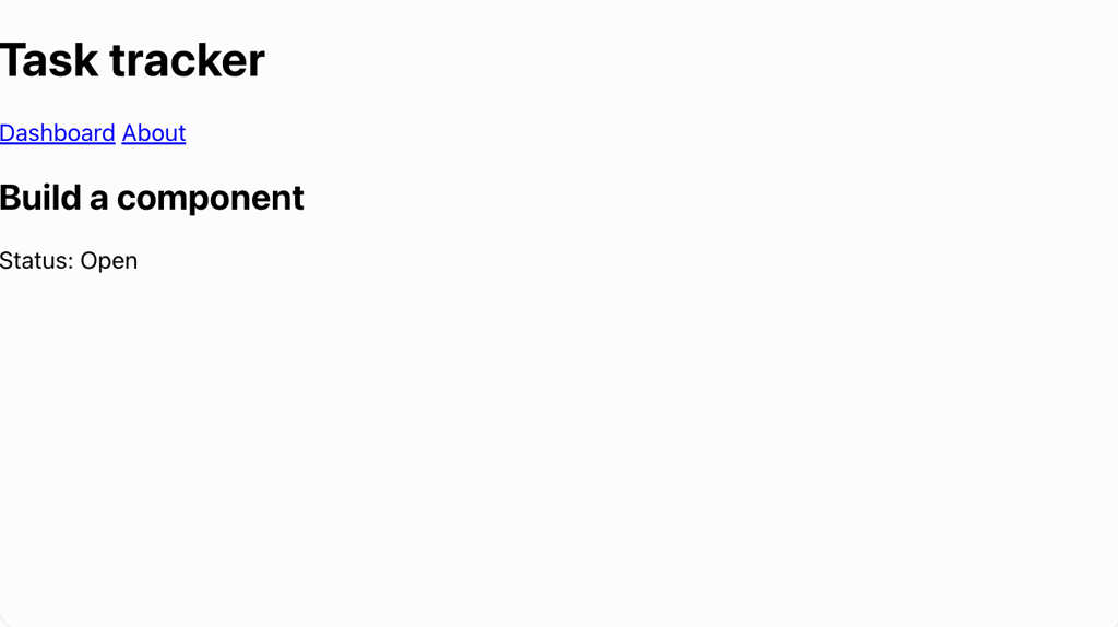 task-tracker-task-details-title-status React task details page showing the selected task title and status