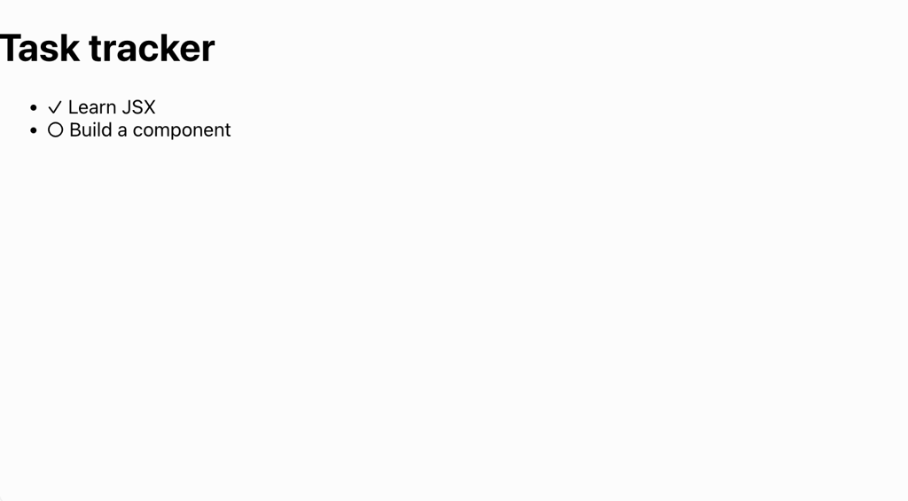 task-tracker-task-list-completed-incomplete Browser showing completed and incomplete tasks passed with React props