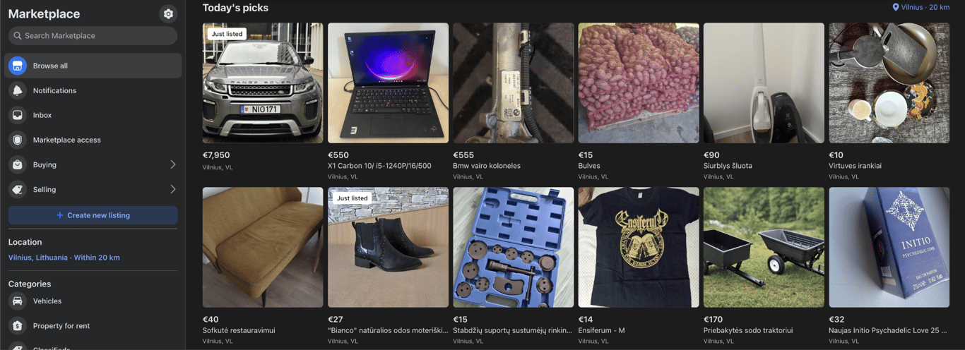 Facebook Marketplace example