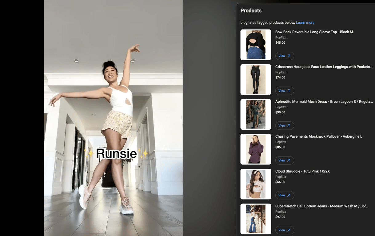 YouTube Shopping - Product list in YouTube Shorts