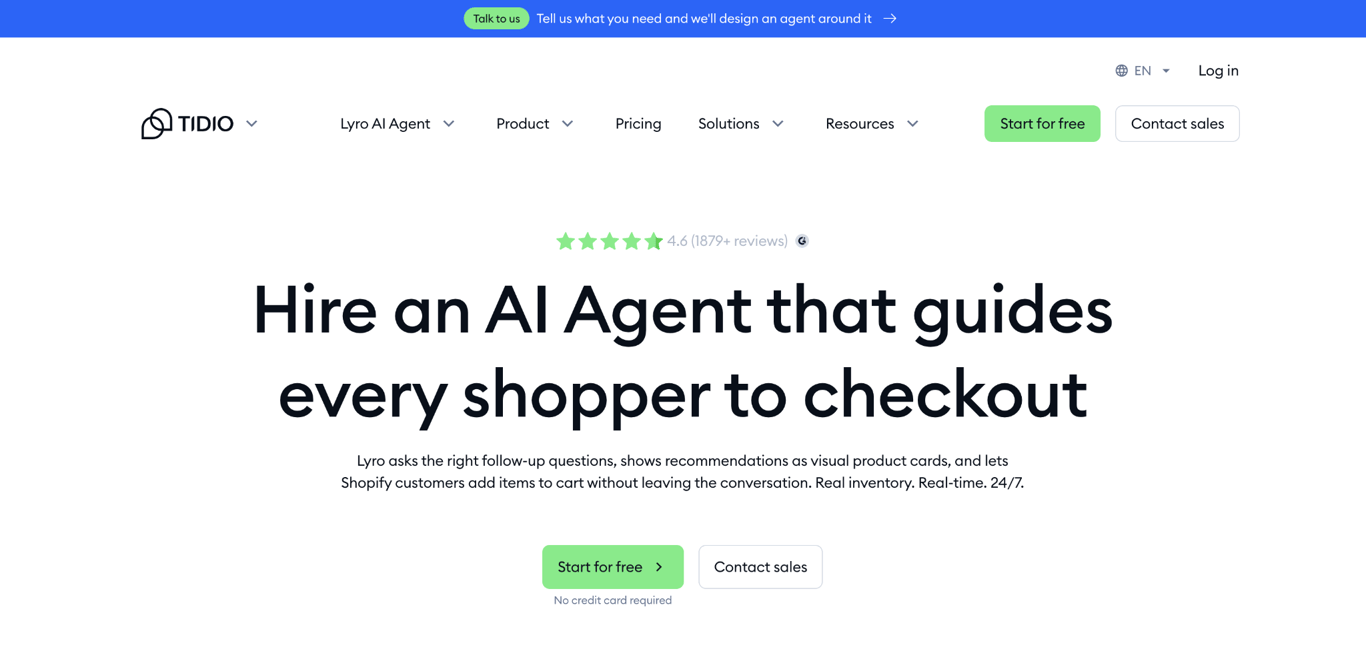 Tidio Lyro landing page
