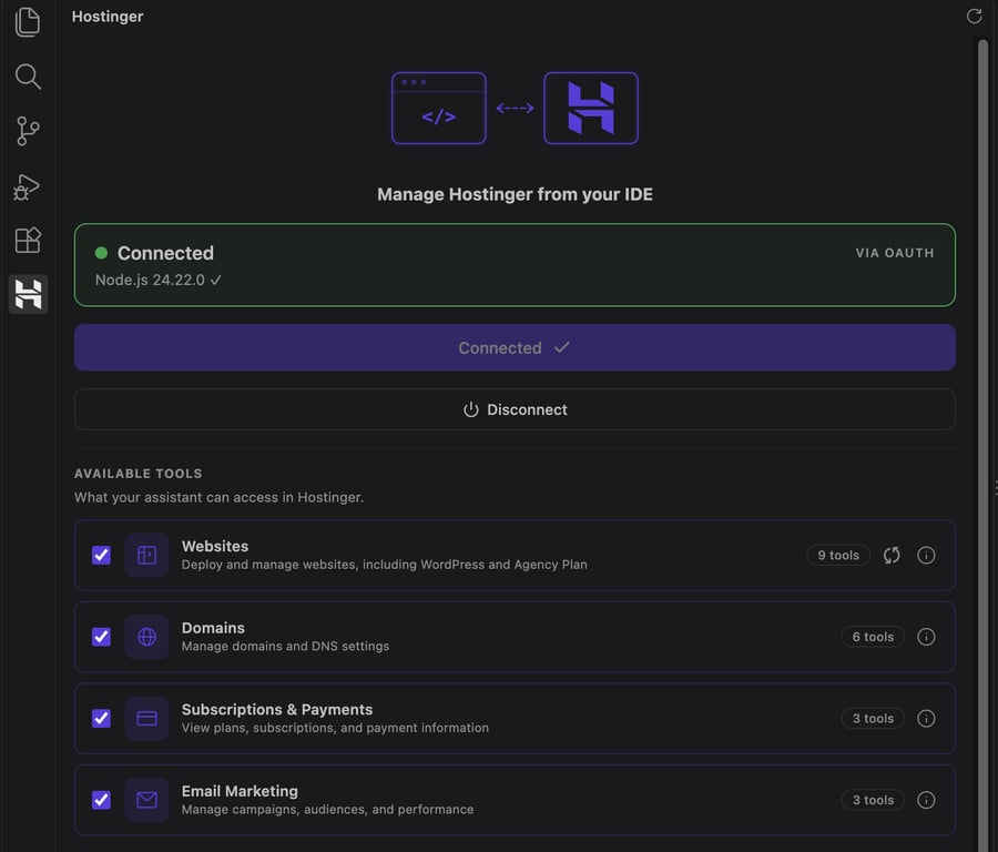 Installing Hostinger Connector on VS Code