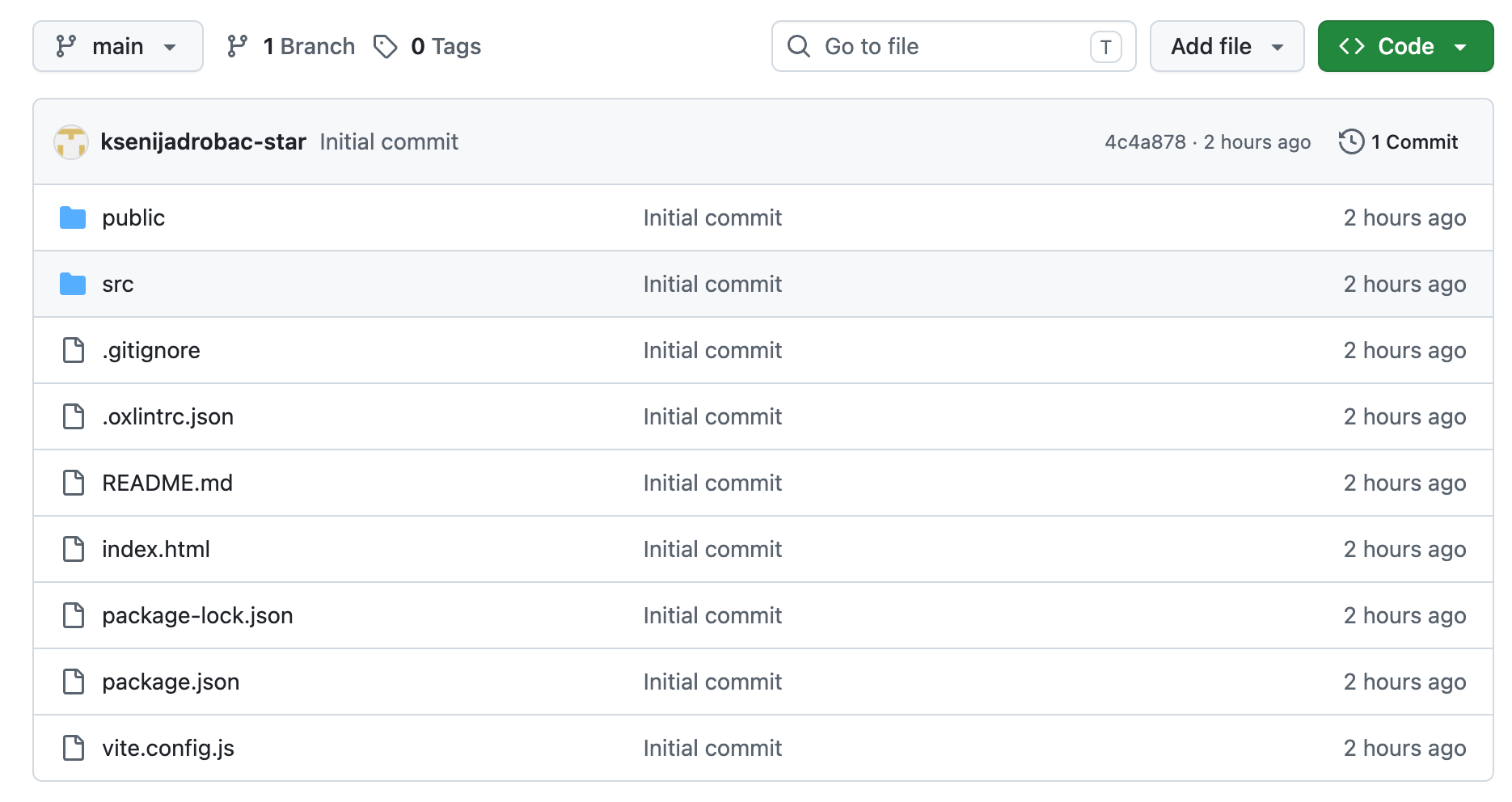 How to deploy from GitHub - 2 GitHub repository on the chief branch showing the uploaded React and Vite project files.