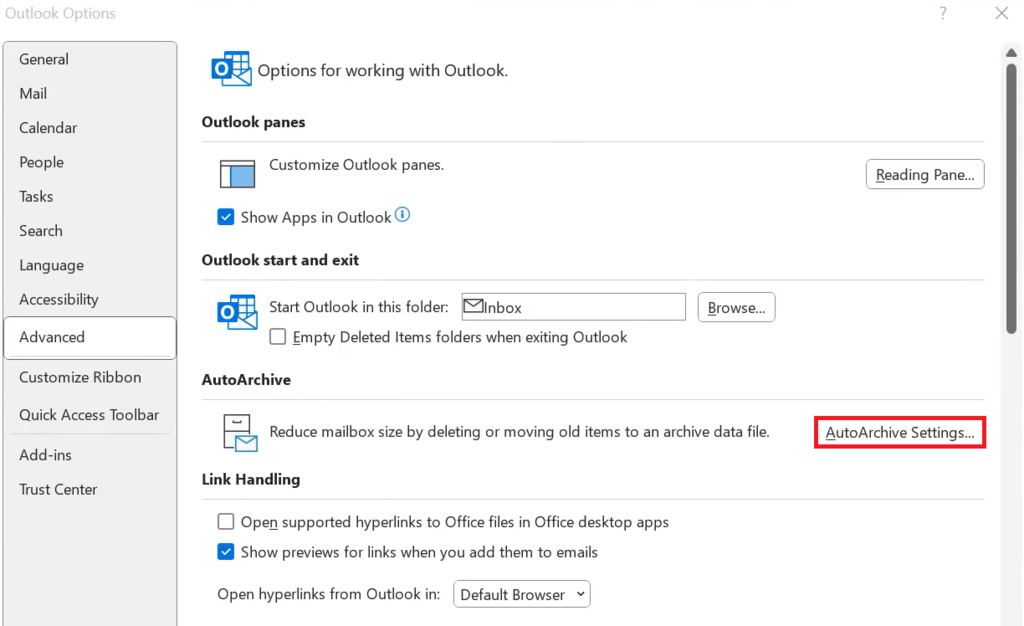 configura&ccedil;&otilde;es de autoarchive do outlook