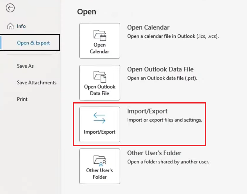 op&ccedil;&atilde;o de importar/exportar emails no outlook