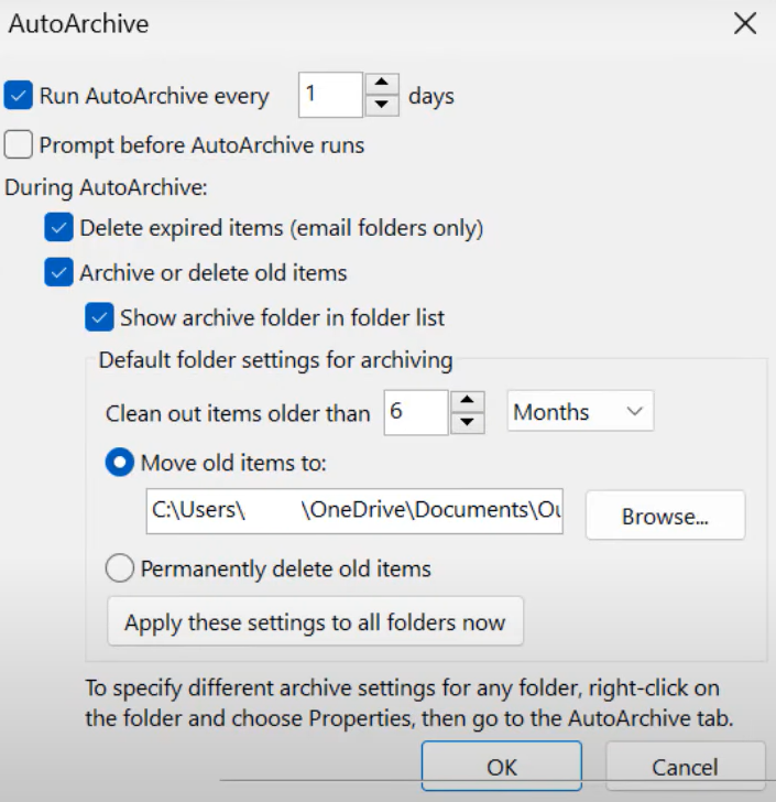 configura&ccedil;&otilde;es de autoarchive do outlook