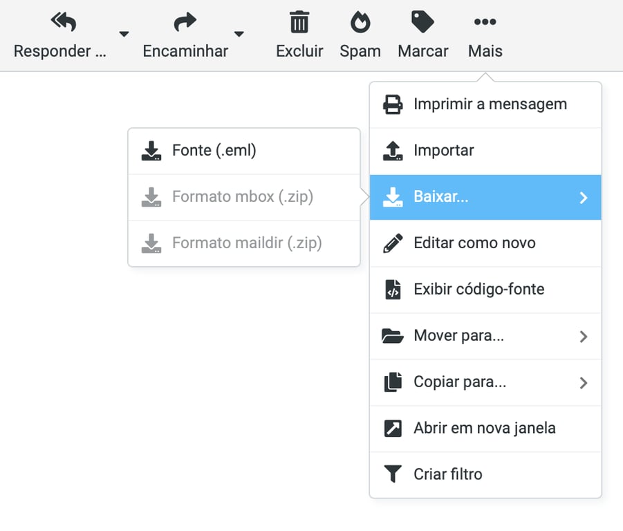 op&ccedil;&atilde;o de exportar emails no email da hostinger