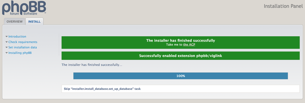 confirmação de instalação do phpbb