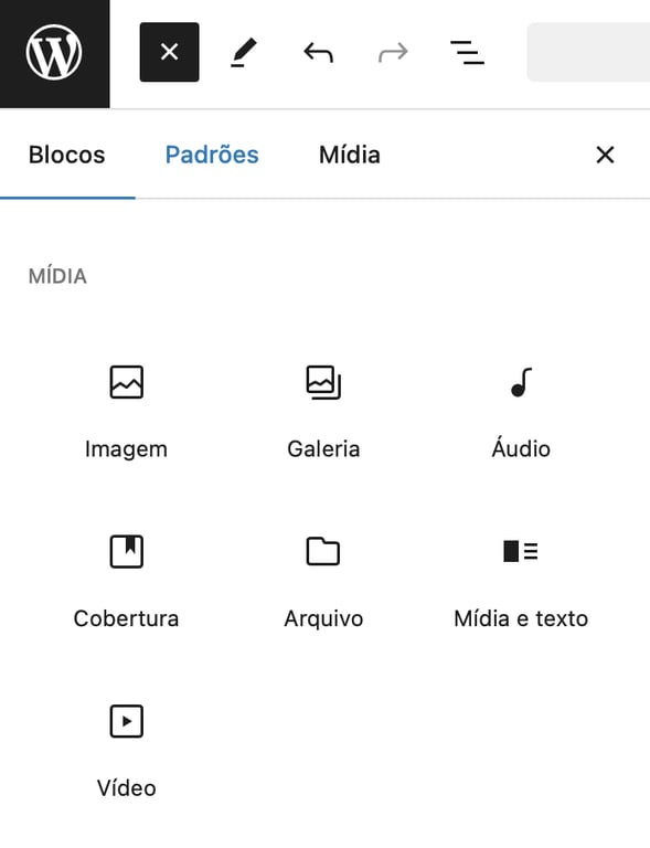 adicionar blocos de mídia no wordpress