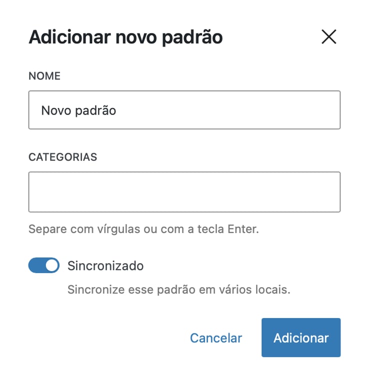 adicionando novo padrão no wordpress