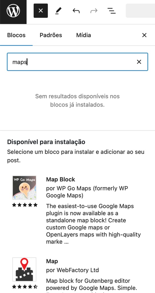 sugestão de blocos para baixar no editor gutenberg wordpress