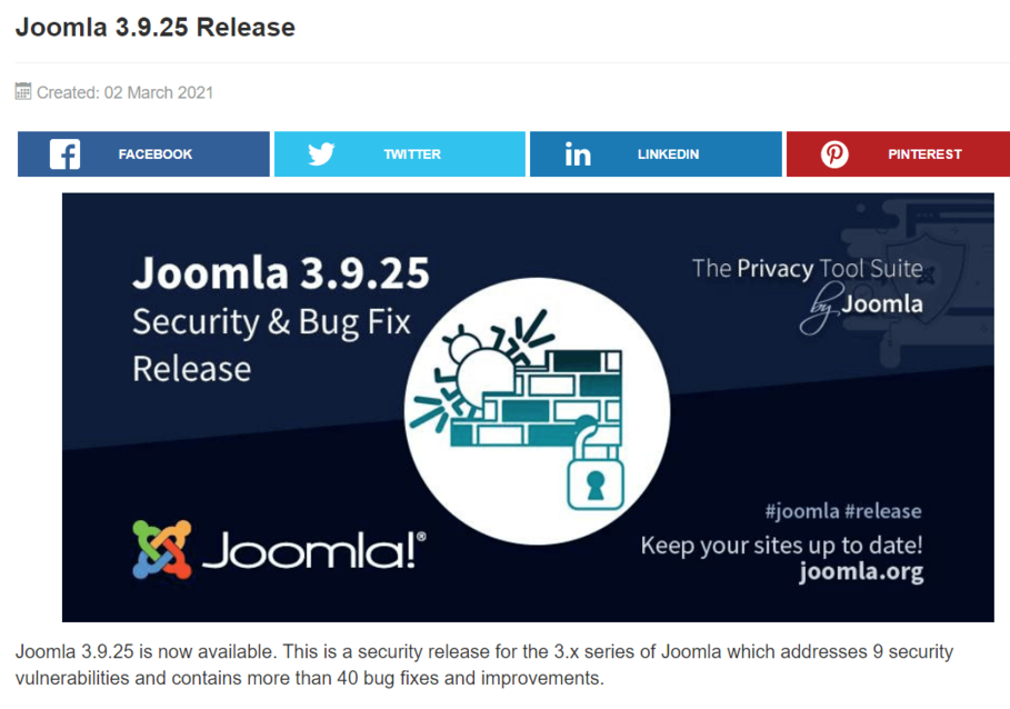 aviso de nova versão do joomla
