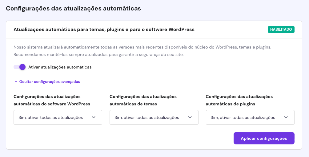 ligando as atualiza&ccedil;&otilde;es autom&aacute;ticas do wordpress no hpanel