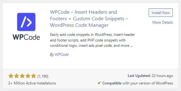 plugin wpcode na biblioteca do wordpress