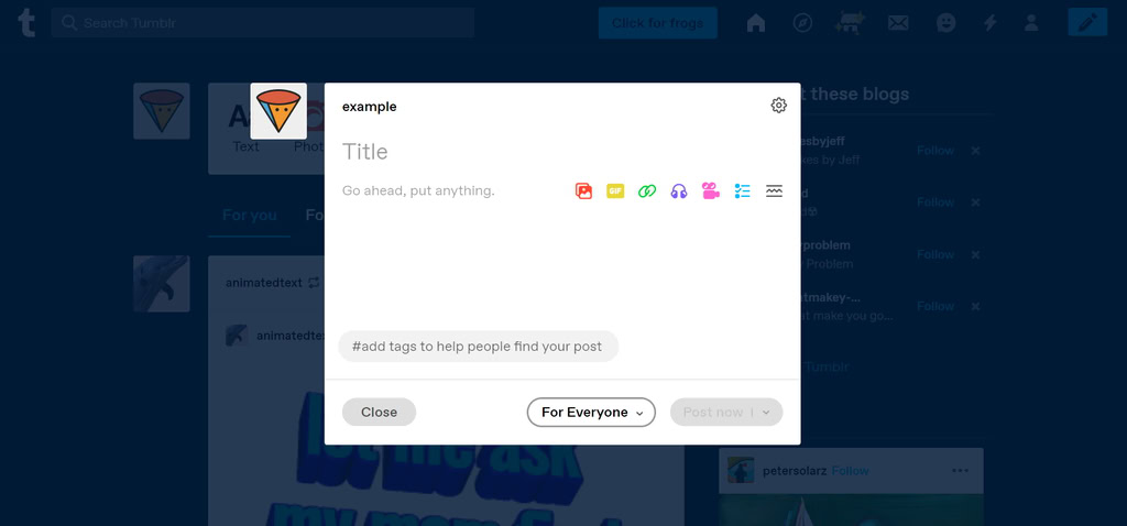 editor de post do Tumblr