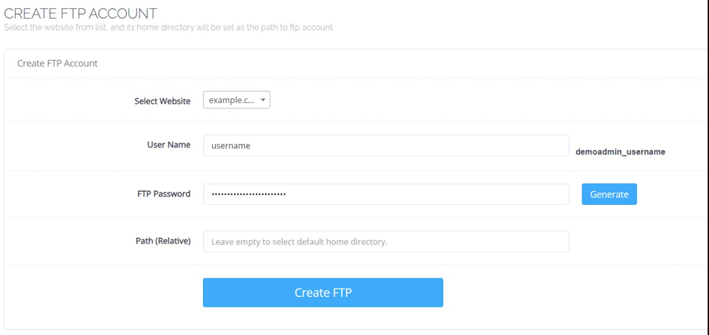criando conta ftp no cyberpanel